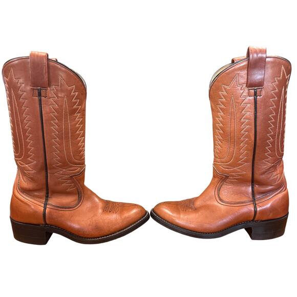 Vintage 90s Brown Leather Cowboy Boot size 9 M3921 stitched embroidered - Picture 4 of 7